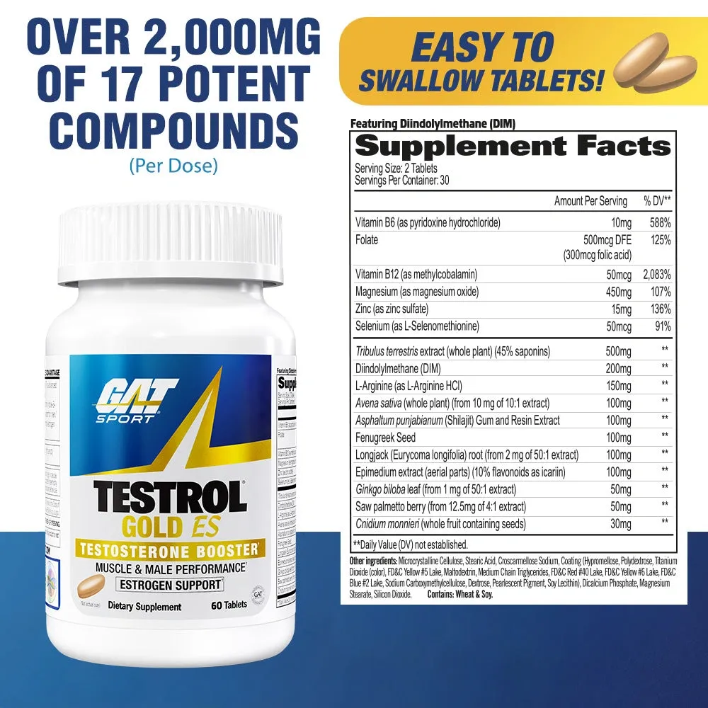 GAT Sport Testrol Gold ES Testosterone Booster with Estrogen Support - 60 Tablets (30 Servings)