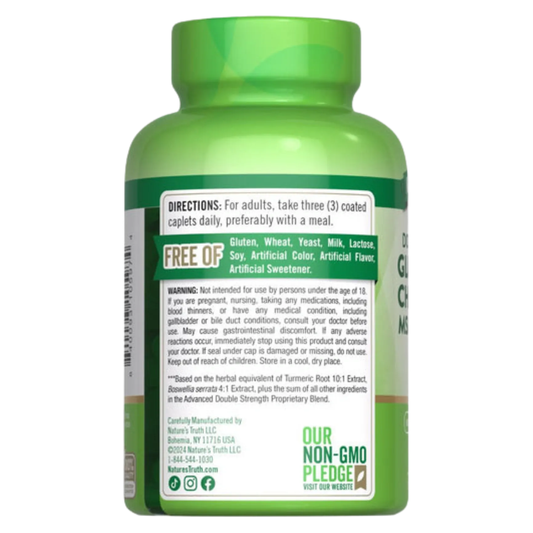 Nature's Truth Double Strength Glucosamine Chondroitin MSM & Turmeric Complex - 90 Coated Caplets (30 Servings)