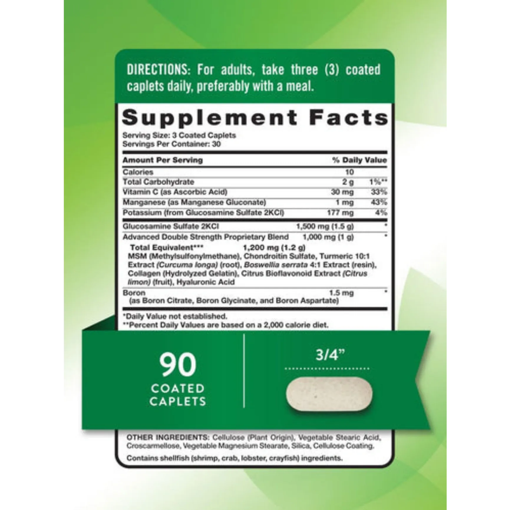 Nature's Truth Double Strength Glucosamine Chondroitin MSM & Turmeric Complex - 90 Coated Caplets (30 Servings)